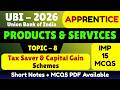 Tax Saver &amp; Capital Gain Schemes MCQS | UBI 2026 Apprentice UBI Products and services PDF | UBI MCQS