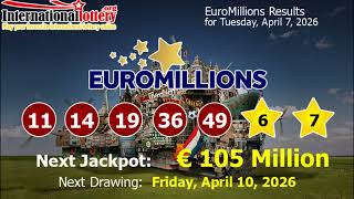 Euro Millions lottery result on April 07, 2026 - Jackpot is €105 million now