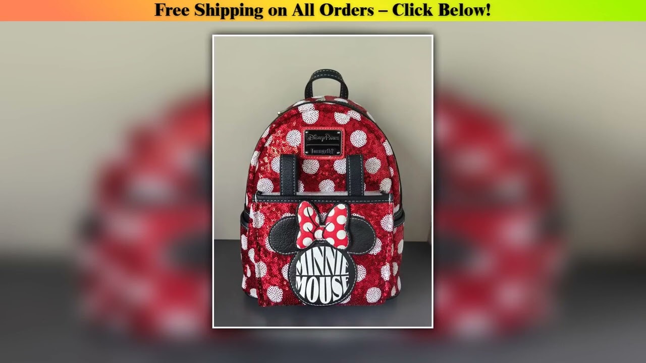 New Disney Parks Loungefly Mini Backpack Minnie Glitter Bag Red Polka Dot Cute Cartoon Backpack
