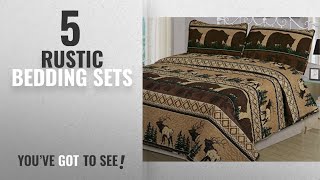 Top 10 Rustic Bedding Sets [2018]: Queen Quilt Set 3 Piece Comforter Bear Elk Log Cabin Lodge Rustic
