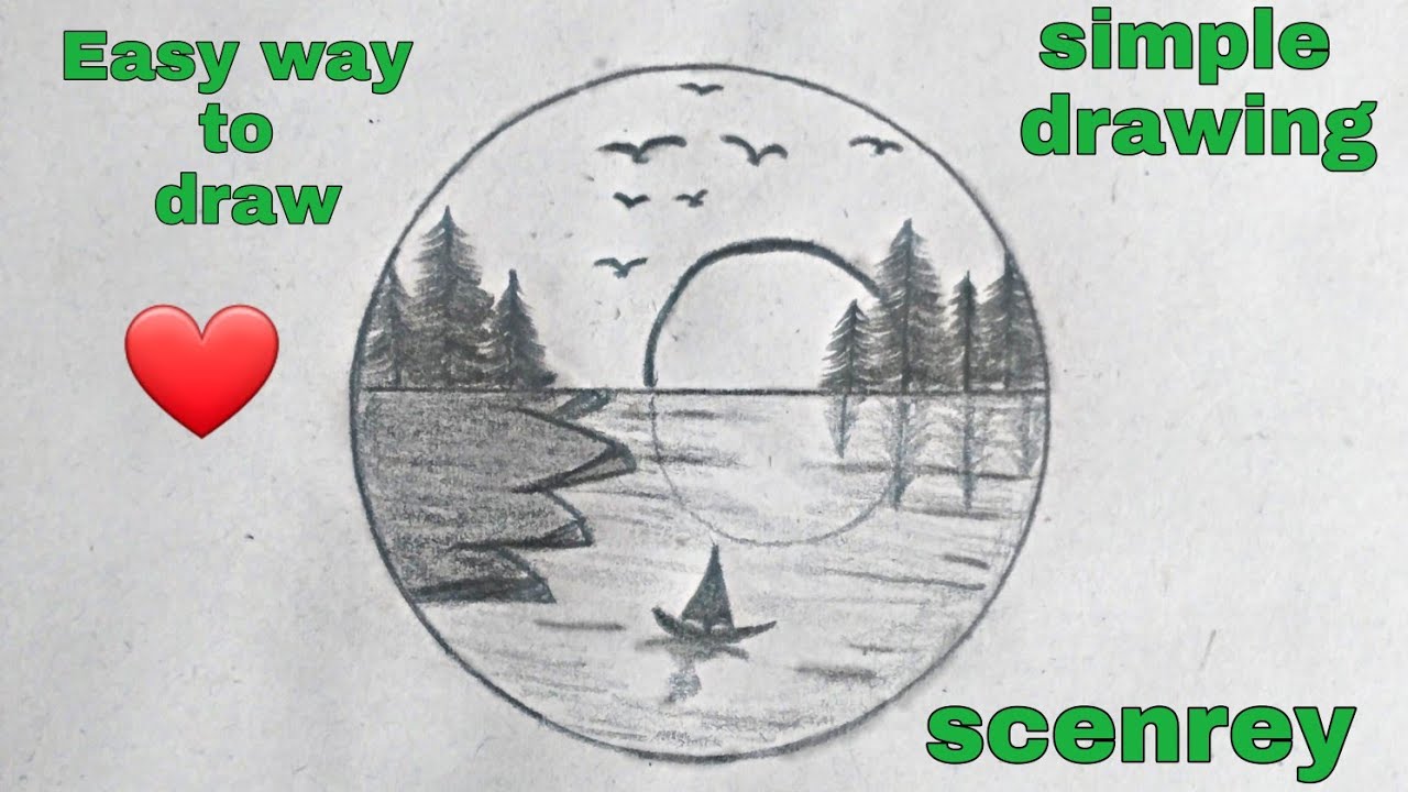 Scenery Drawing / Circle SceneryDrawing/ How to Draw Beautiful Scenery ...