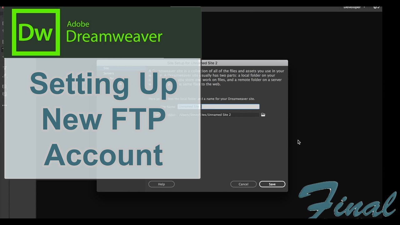 Adobe Dreamweaver: Setting Up New FTP Account - YouTube
