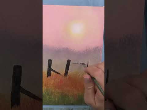 “How to Paint Misty Morning Country Landscape” full tutorial on my channel! 👩‍🎨🌼🙂 #shorts #art