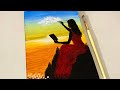 Girl in the Sunset Acrylic Painting | Cloud Painting | Sunset Scenery Acrylic Painting for Beginners