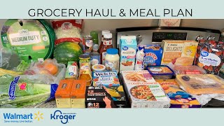 GROCERY HAUL \& MEAL PLAN | BUDGET FRIENDLY | WALMART GROCERY PICKUP | KROGER | FAMILY OF TWO