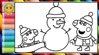 Peppa Pig and George Pig are making snowmen || Learn how to draw and color Peppa Pig