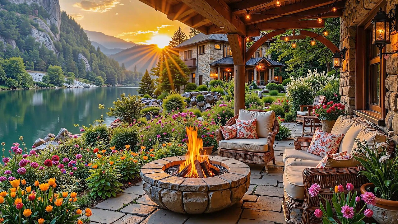 Spring River Porch Nature Sounds 🌿🔥 Campfire Sounds for Sleep and Relaxation