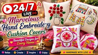🪡 Beautiful Cushion Cover Embroidery Design LIVE 24/7 | Hand Embroidery Ideas &amp; Stitching