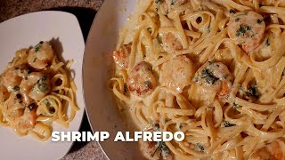 Easy Shrimp Fettuccine Alfredo Pasta. @mycookvlog #shrimpalfredo #pasta