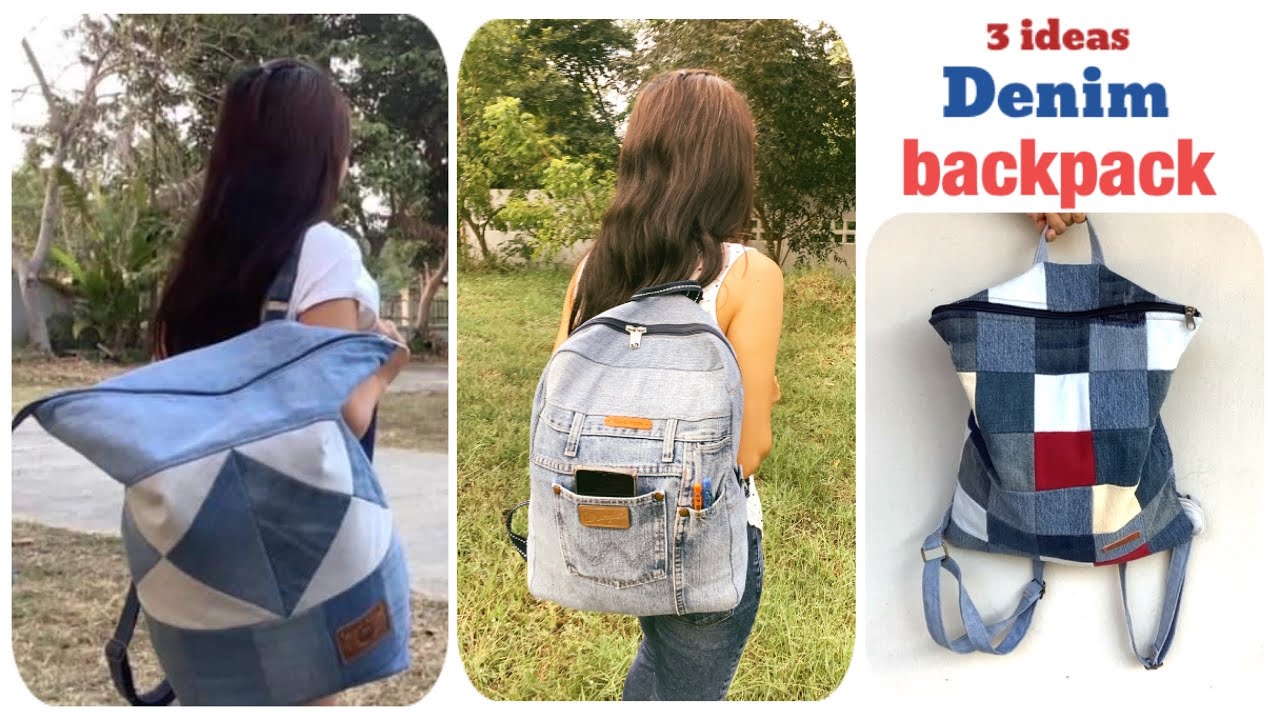 3 ideas how to Denim backpack tutorial, sewing diy a backpack from old