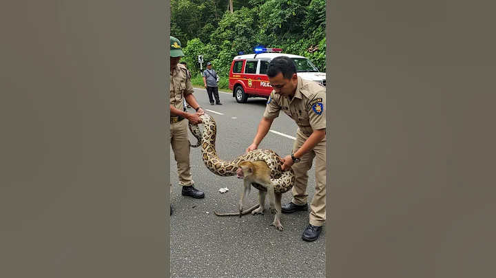 Wildlife Officers Saving a Monkey from a Large Snake