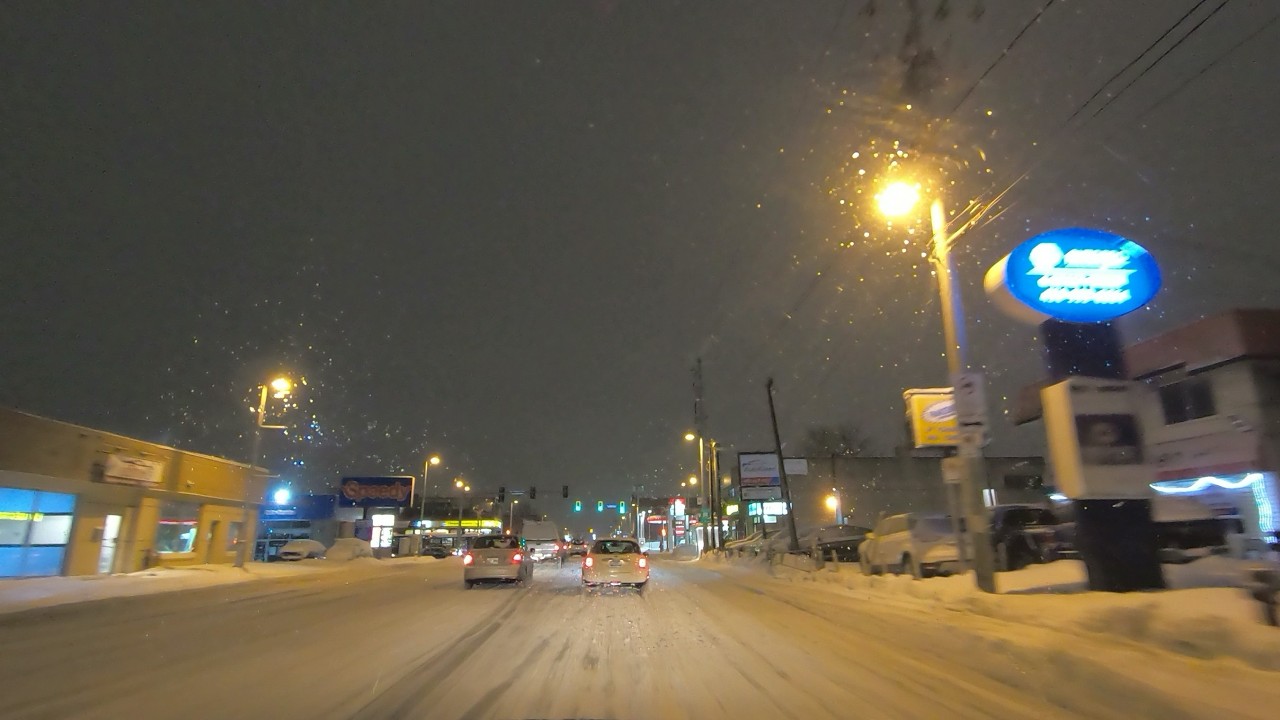 Driving in Gentle Snowfall | Laval to Montreal, Canada | Relaxing Winter Night Drive
