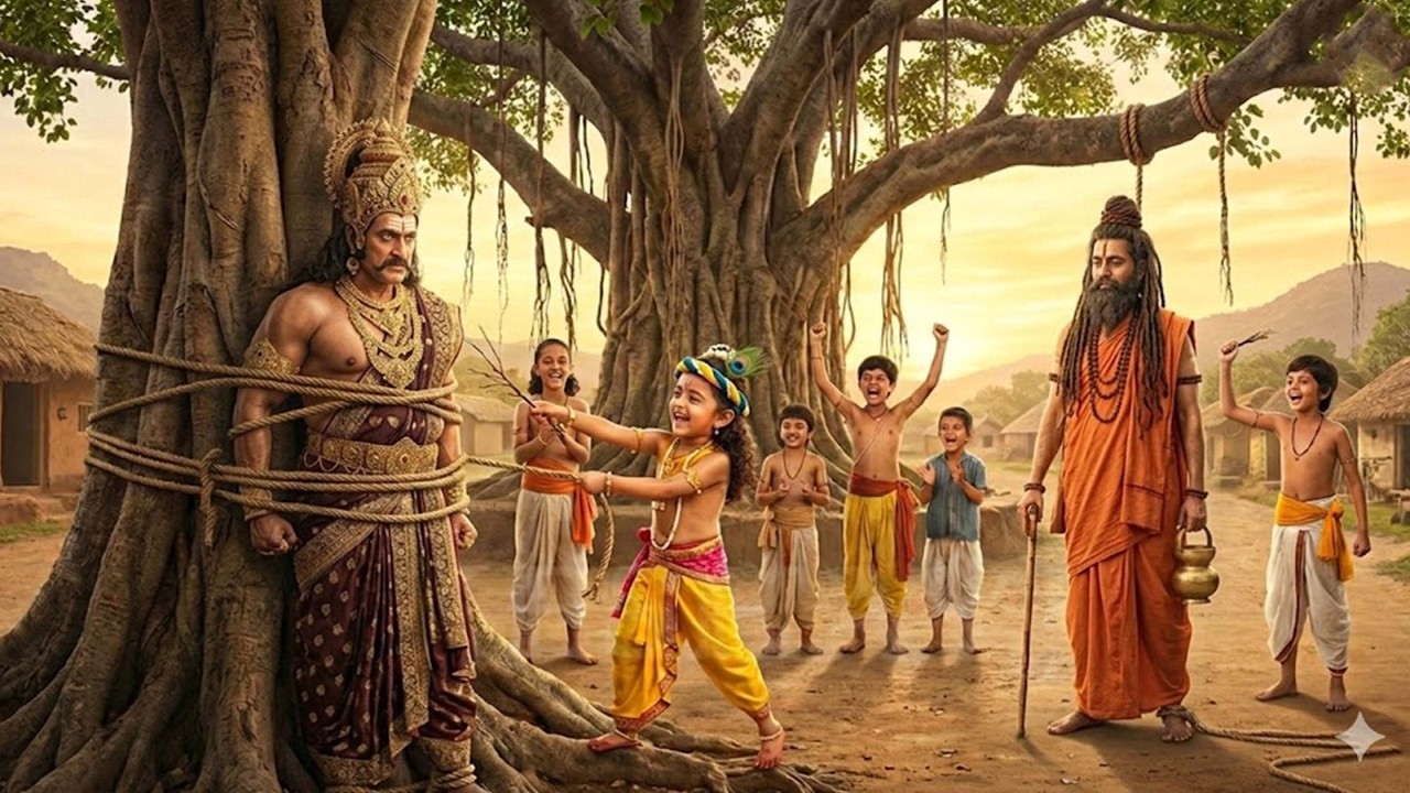 बाल कान्हा अपने दोस्तों और ऋषि के सामने कंश को पेड़ में बांध कर दण्डित कर रहे है | EP - 100-102