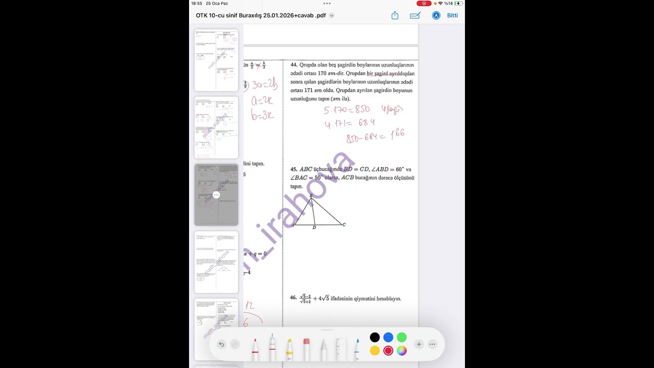 Otk Riyaziyyat 10 cu sinif 25 yanvar 2026 