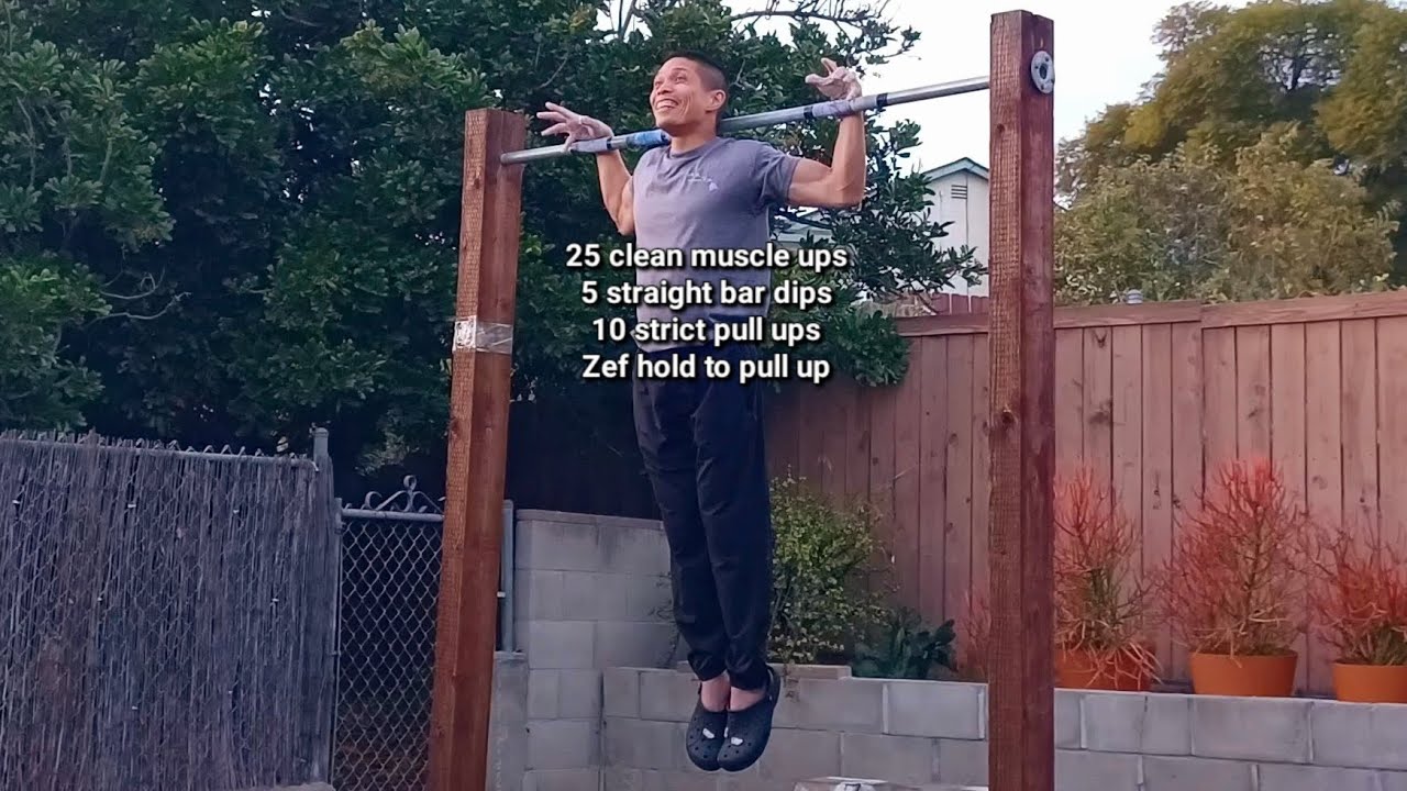 Just 25 clean muscle ups unbroken to 5 straight bar dips to 10 pull ups ...