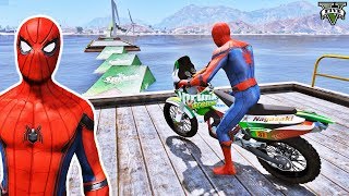 Desafio de MOTOS na Rampa sobre a Água com Homem Aranha e Peds! Ep #38 - GTA V - IR GAMES