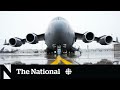 Aboard a Canadian Forces aircraft delivering aid to Ukraine