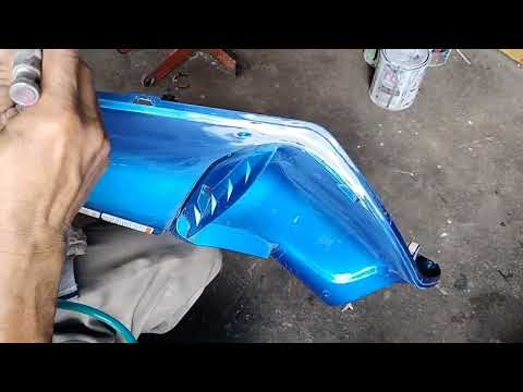 របៀបនិងវិធីផ្សារបាញ់ថ្នាំ Auto color Suzuki lets, painting Auto color blue and white.