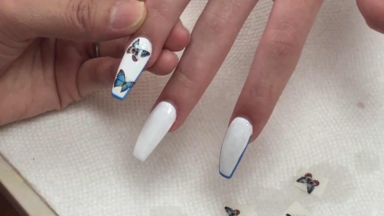 Blue Butterfly nail for Summer/YouTube Amy Huynh