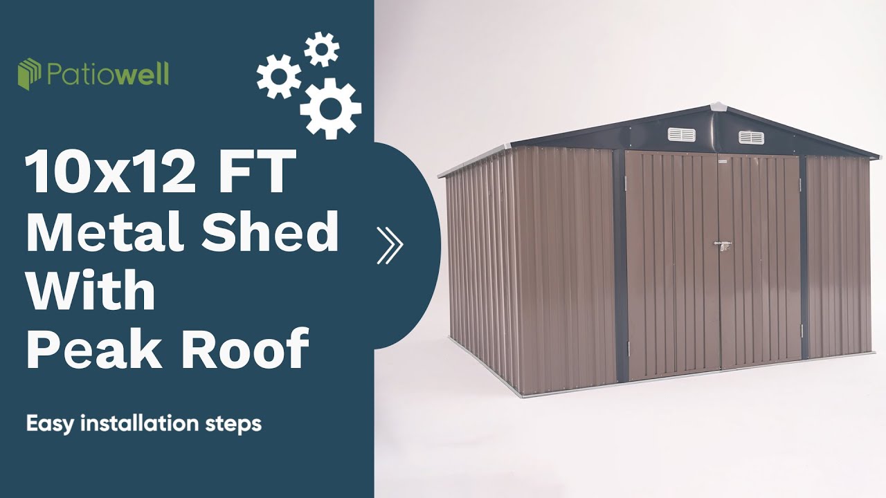 Patiowell Metal Storage Shed With Peak Roof - 10' x 12' FT Assembly