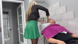 Beautiful Barberette Giving Hairwash