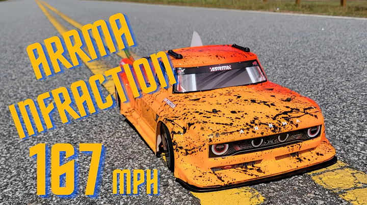 Arrma Infraction speed run (stock body)   Not a PB but a great first pass with the new colors