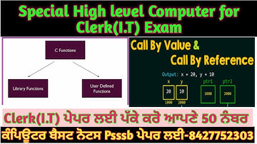 Class-3:Functions in C-ਸਪੋੈਸ਼ਲ ਹਾਈ ਲੈਵਲ ਕੰਪਿਊਟਰ ਕਲਰਕ(I.T) ਲਈ ਪੰਜਾਬੀ ਭਾਸ਼ਾ ਵਿੱਚ ਫ੍ਰੀ 💯