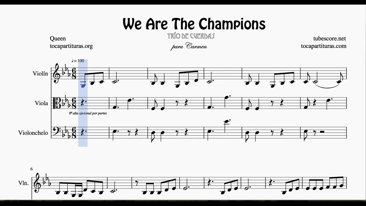 We are the champions Partitura de Trío de Violín Viola y Chelo Cuerdas -  YouTube