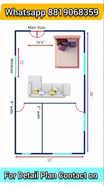 12x20 house plan 250 sqft house plan 1 bedroom kitchen bathroom small home plan ghar naksha #shorts