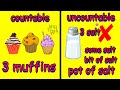 Countable and  Uncountable Nouns in English for Smart Kids and Teachers Online classes with Pictures