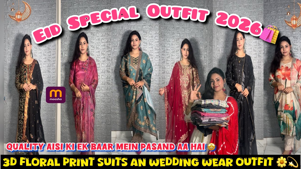 Eid 🌙 Special Suit From Meesho 🌈|| 3D Floral Print Outfit 🌸|| Heavy Wedding Wear Outfit 🤩#meesho 