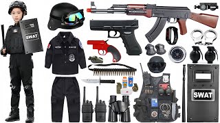 Special police weapon unboxing video, M416 , AK47 rifle, unboxing toy video, gas mask, axe, pistol,