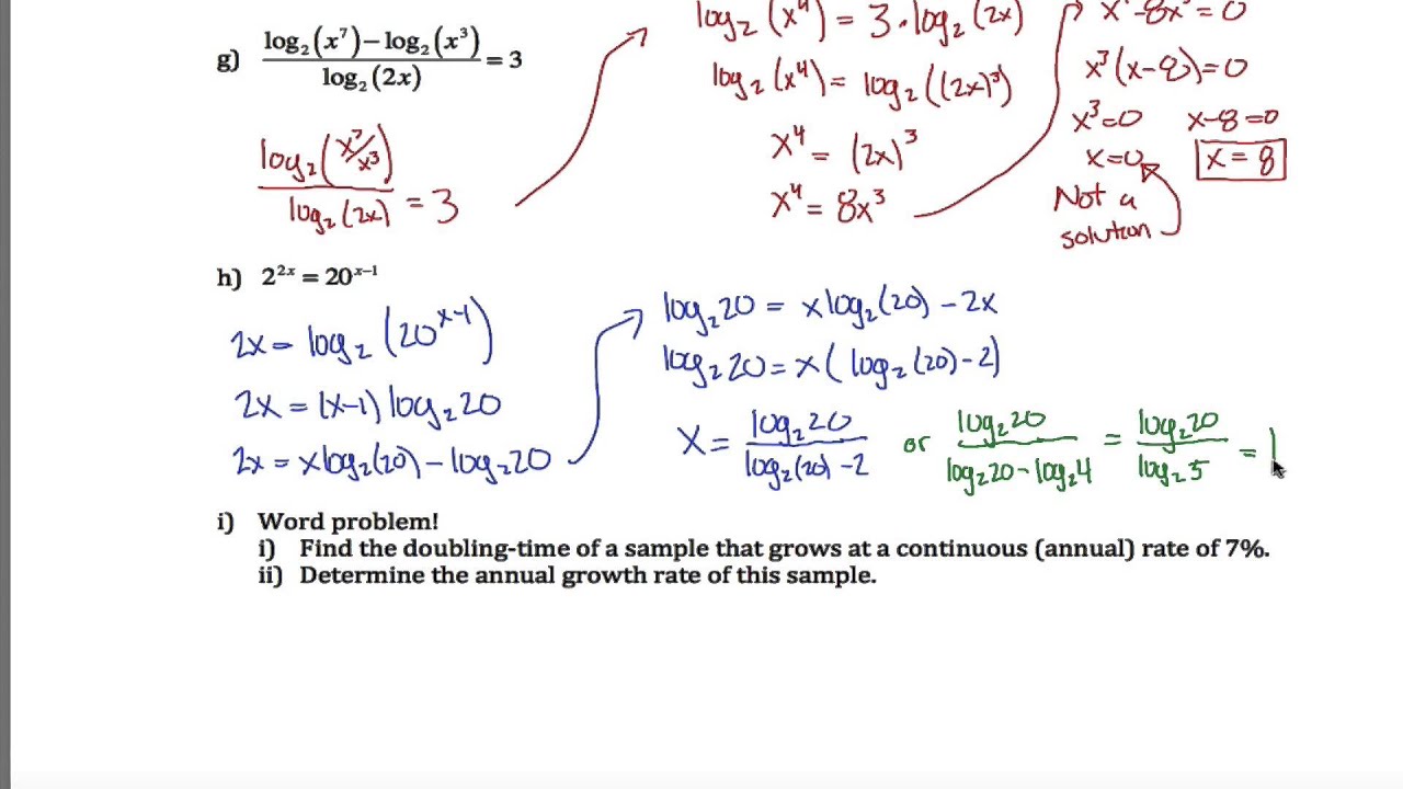 Log Equations Worksheet - Page 2 - YouTube