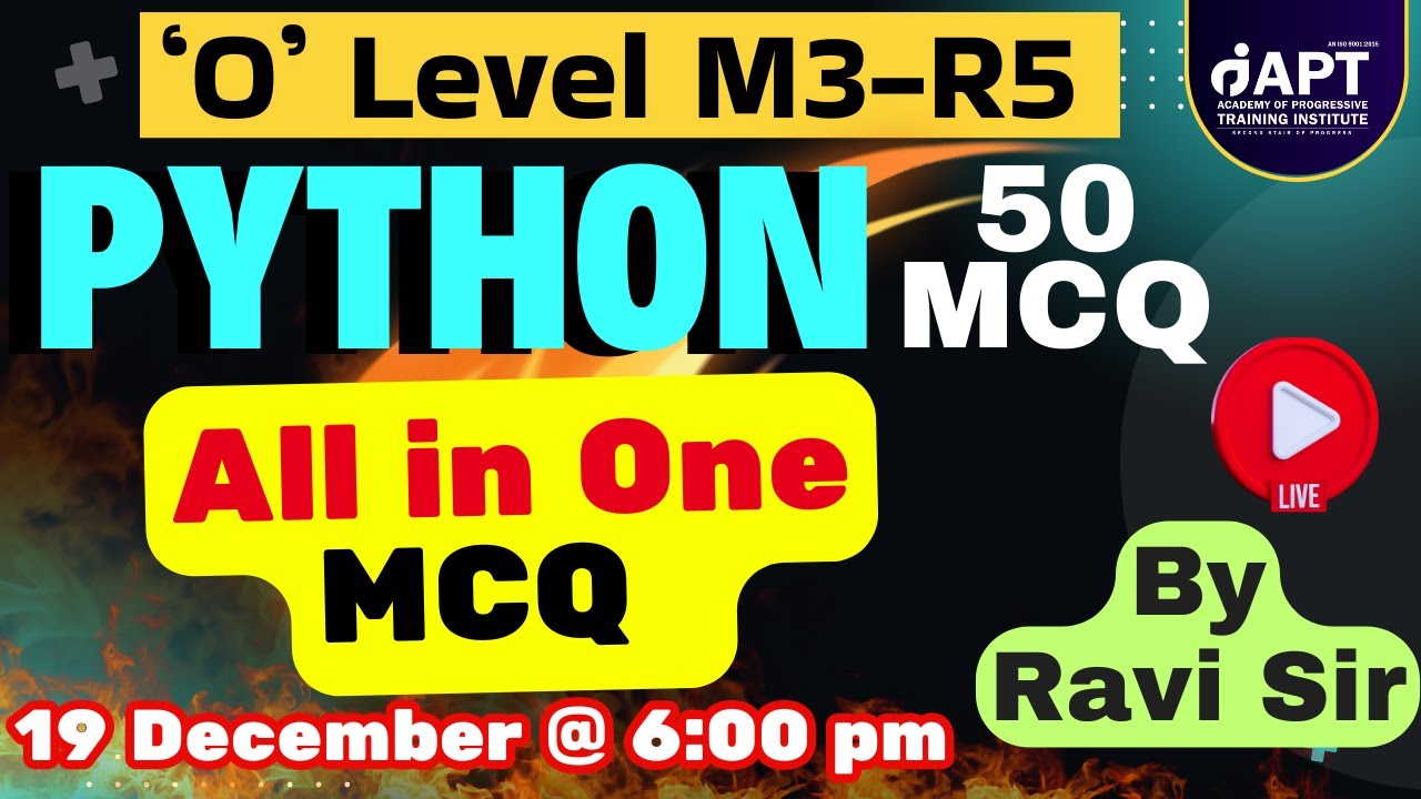 M3 R5 | 13th Live Class | O Level Python MCQ | 50 MCQs Questions and ...