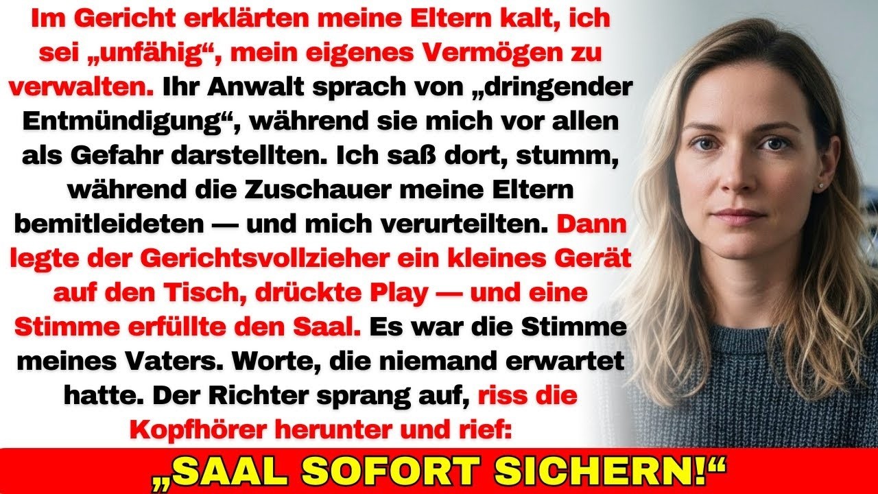 Meine Eltern wollten mir im Gericht alles nehmen — bis der Gerichtsvollzieher die Aufnahme enthüllte