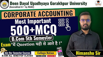 Corporate  Accounting | Lec - 8 | most important mcqs | B.com 5th Semester Exam | For DDU