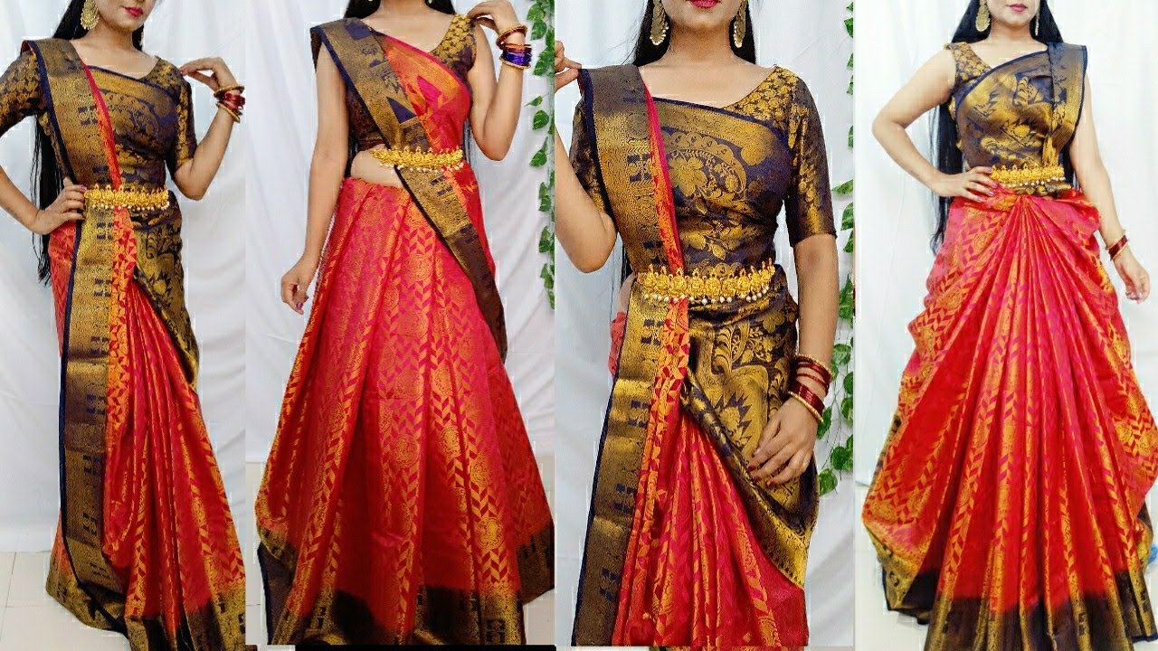 SILK BANARSHI SAREE DRAPING IN NEW STYLES/SAREE WEARING STYLISH/LEHANGA SAREE/SOUTH STYLE SAREE