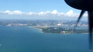 Porter airlines flight landing at billy bishop toronto city airport