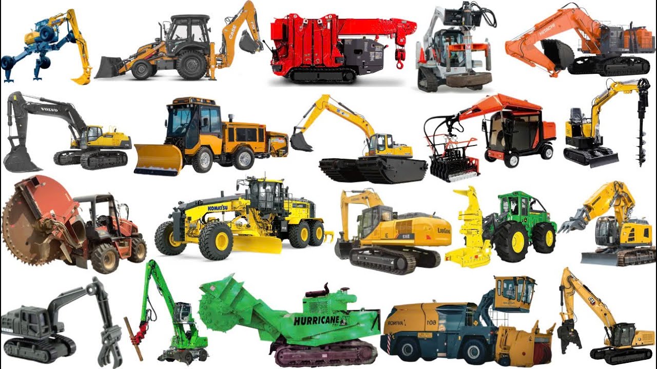 Super excavators & giant machines synthesis. Excavator amphibious, auger, digger, crane,  demolition