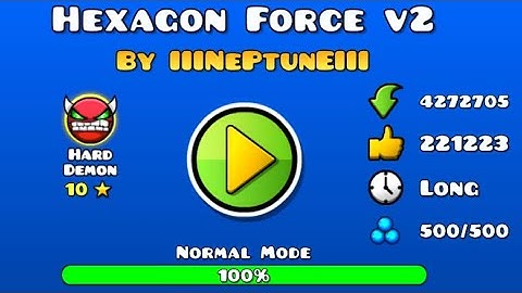 Hexagon Force V2 by Neptune- Geometry Dash (hard demon)