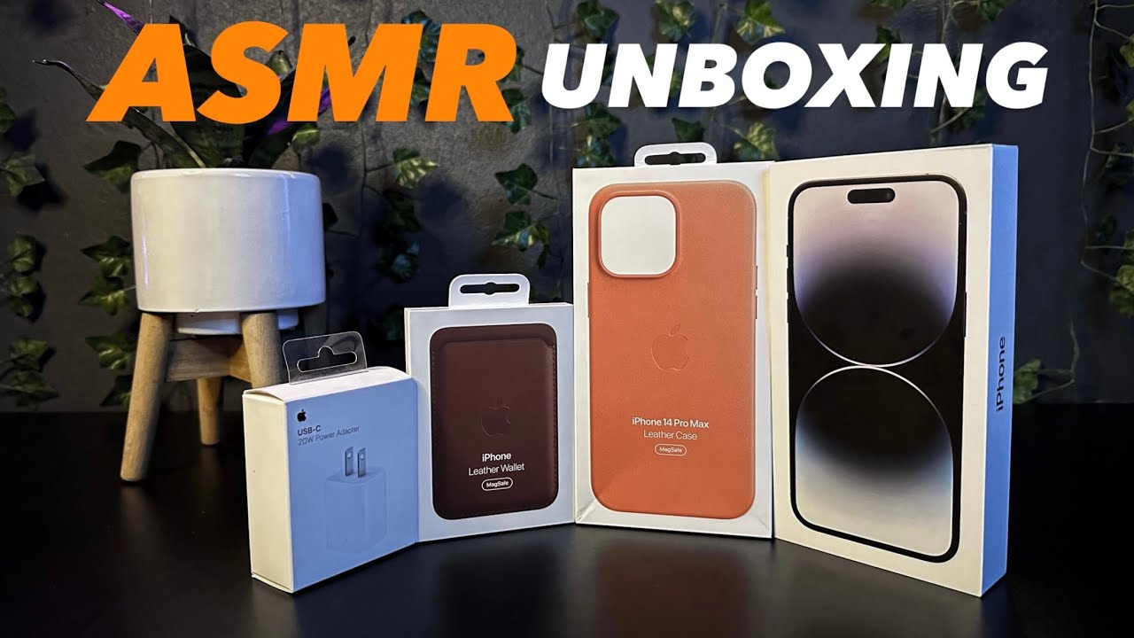 IPHONE 14 PRO MAX SPACE BLACK, LEATHER CASE & WALLET UNBOXING ASMR ...