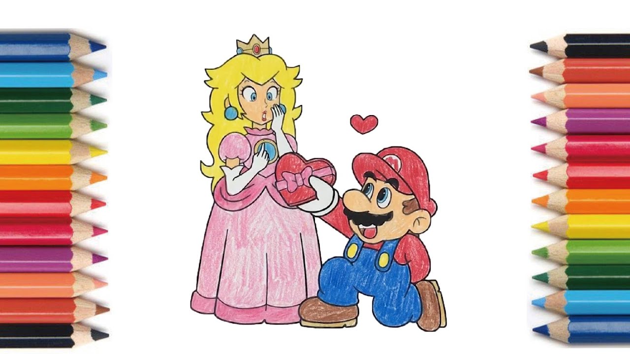 Coloring Mario And Princess Peach 塗り絵 マリオとピーチ姫 涂色 马里奥和桃子公主 Coloring 1 Youtube