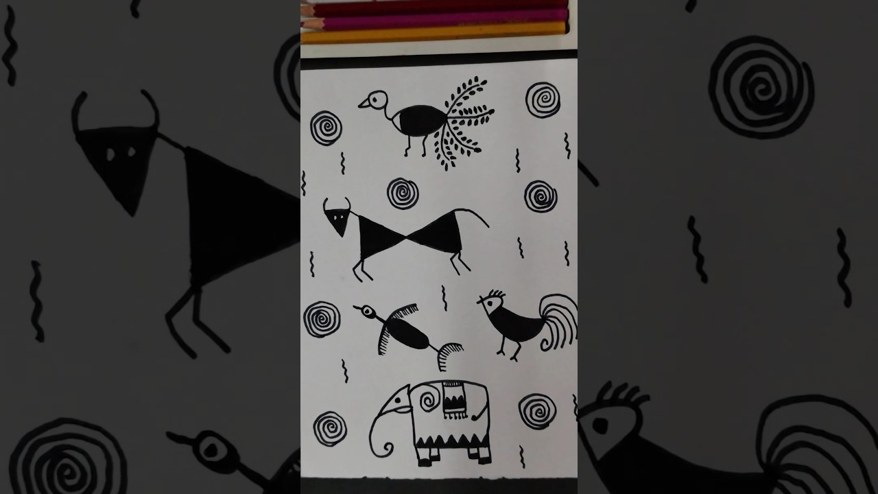 animal drawing with warli art| animal drawing easy 