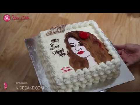 Bánh Sinh Nhật Vẽ Hình Chân Dung Với Kem Topping - How to draw Beautiful Girl on cake | Foci