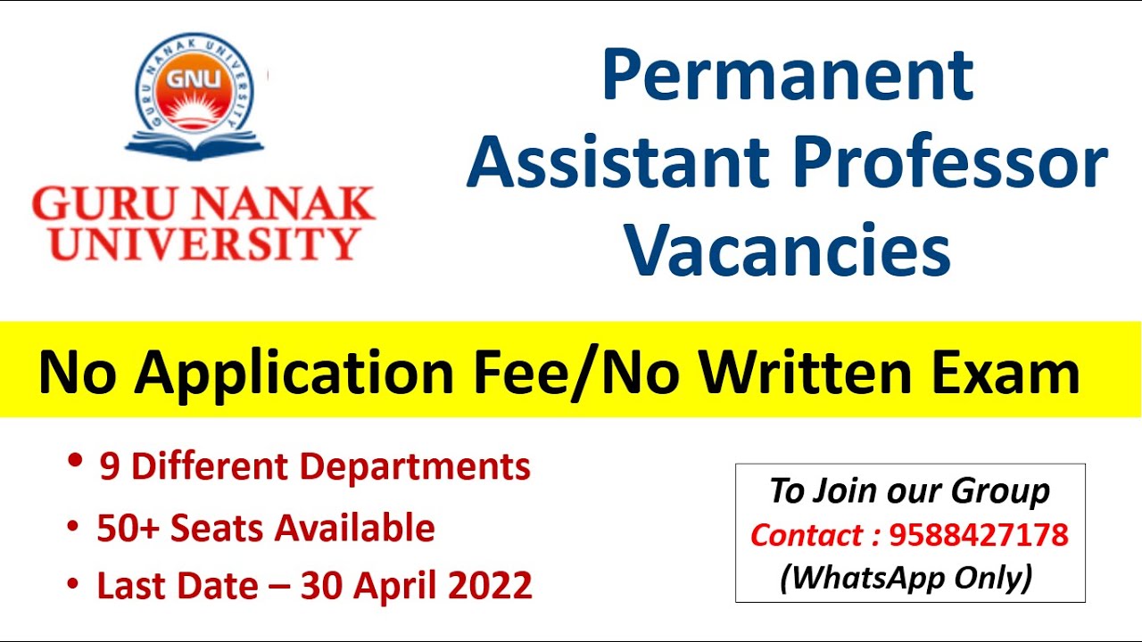Assistant Professor Recruitment 2022 | Permanent Teaching Jobs | GNU Jobs | Latest Jobs Notification