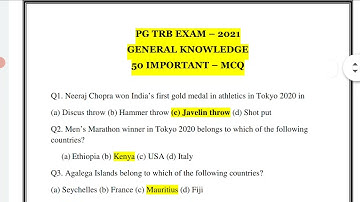 PG TRB EXAM   GENERAL KNOWLEDGE IMPORTANT QUESTION AND ANSWERS in english