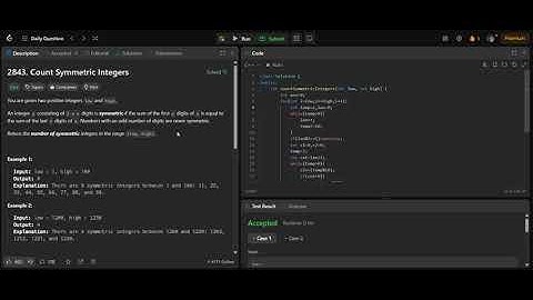 2843. COUNT SYMMETRIC INTEGERS || LEETCODE || PROBLEM OF THE DAY || POTD || MATHS || SUM OF DIGITS