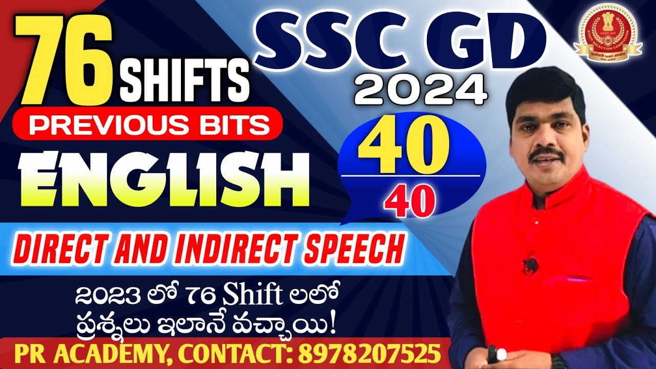 SSC GD English | Direct & Indirect Speech Full Class in Telugu | Previous Bits Explained |