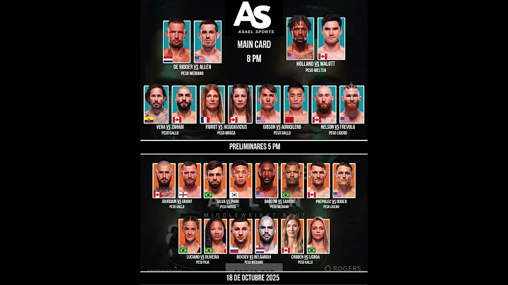 Cartelera UFC Fight Night: 🔥 de Ridder vs. Allen 🔥 #ufc #UFCfightnight #ufccanada  #deRiddervsAllen