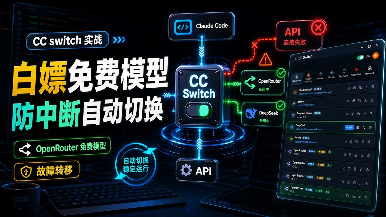 CC Switch 实战：让 Claude Code 自动切换 API，OpenRouter 免费模型也能稳定跑 - YouTube